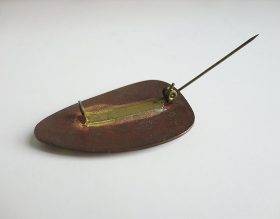 60s Vintage Enamel Brooch // Brown With Abstract … - image 3