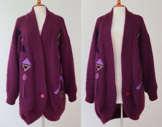 Heather Colored 80s Mohair Vtg. Cardigan With Fab… - image 3