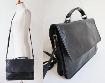 Sac en cuir noir pour femme // Sac à bandoulière/poignée Adax