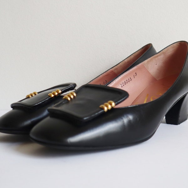 60s Miss Bally Vtg. Leather Pumps With Golden Inserts // Size 39 // Made In Switzerland