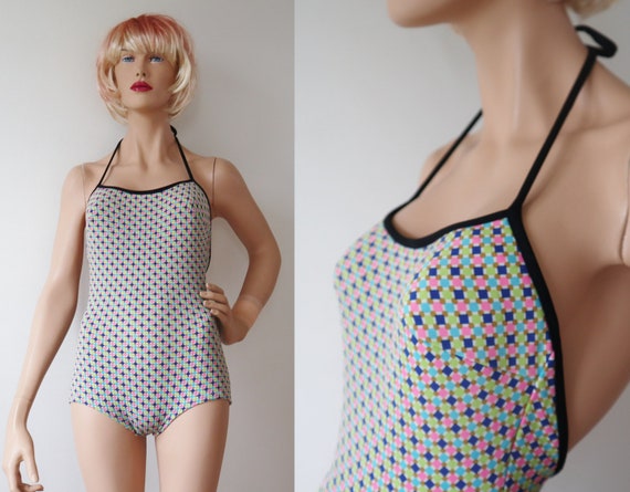 Multicolored Black/White Vtg. Swimsuit With Graph… - image 2