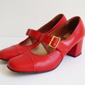レッド 70年代 ヴィンテージ レザーシューズ ゴールドバックル付き 