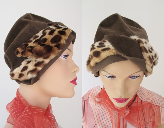 Brown 40s Felt Hat With Leopard Printed Inserts //