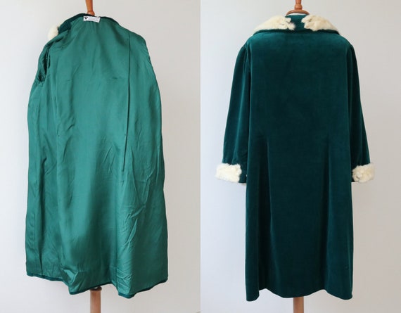 Green 60s Vtg. Velvet Coat With Ivory Ermelin Fur… - image 9
