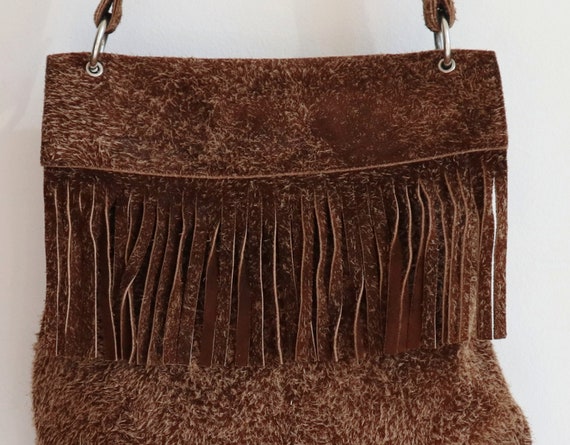 70s Vintage suede Bag // Brown With Fringes // Sh… - image 2