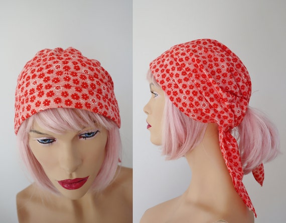 Red White Floral 70s Headscarf // Ready To Wear //