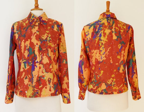 70s Vtg. Ladies Blouse With Abstract Pattern // Bi