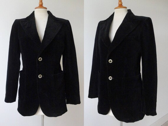 Black 70s Vintage Mens Velvet Jacket // Amichaud S
