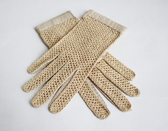 Sand Colored Leather/Fabric Gloves // Driving Glov