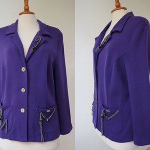 Purple GEIGER Tyrol Cardigan/Jacket With Gray Green Wool Insert // Beautiful Buttons // Size M/L // Made In Austria