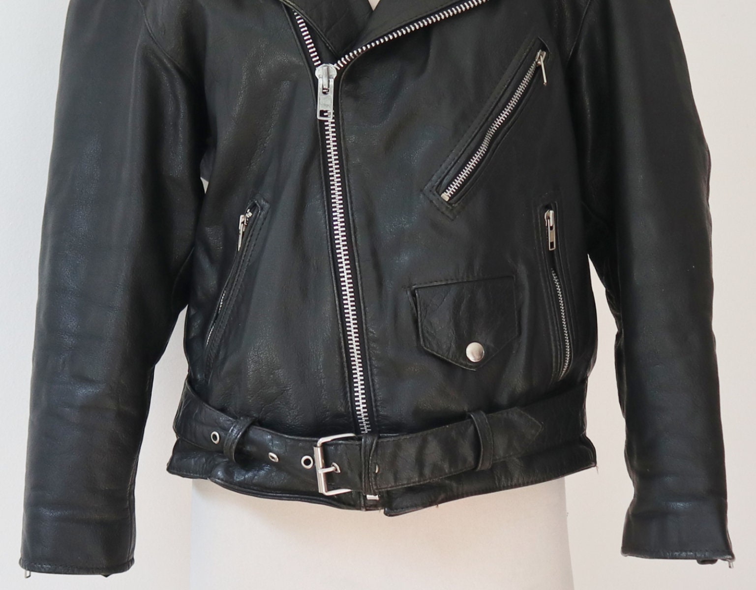 Cool Black 80s Vintage Biker Leather Jacket With Silver Zippers - Etsy