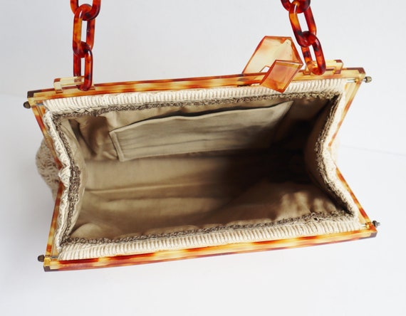 Stunning Ivory 60s Knotted Bag With Cognac Brown … - image 3