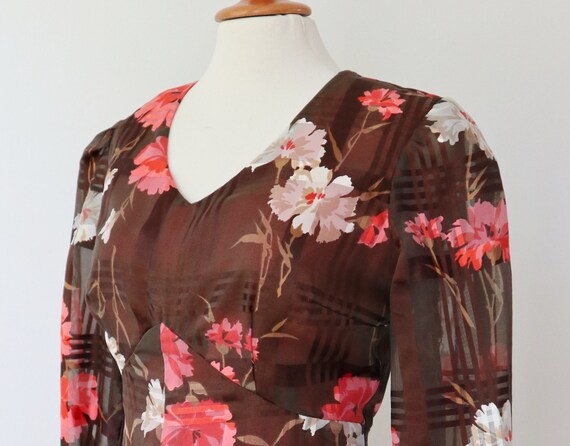 Lovely 60s Chiffon Vtg. Dress // Brown With White… - image 7