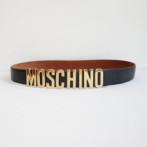 Moschino Redwall Leather Belt // Black With Golden Letters
