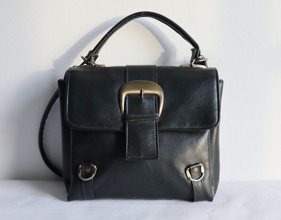 Black 60s Vtg. Vegan Bag // Shoulder Bag/Top Handl