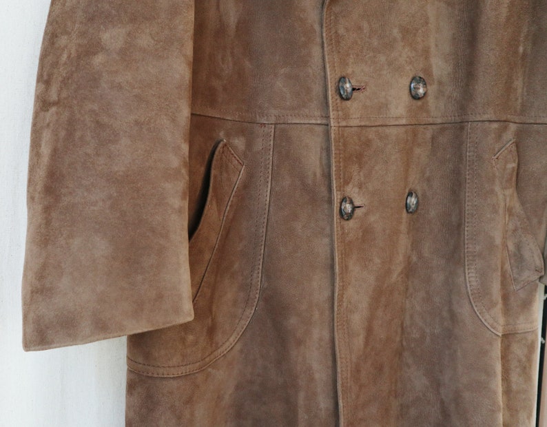 Cool BeigeBrown Mens Suede Vintage CoatJacket With Big Collar Teddy Lining