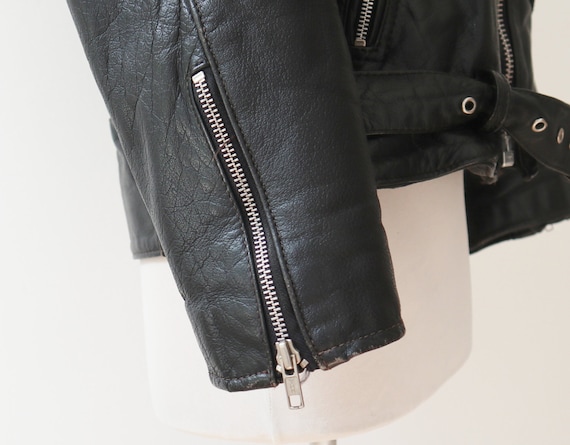 Vintage Black Leather Jacket| 80s Streetwear Baggy Moto Coat