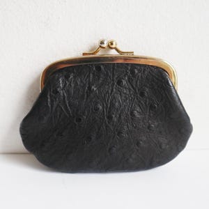 Vintage portemonnee met struisvogelleer uit de jaren 50/60 // zwart met gouden sluiting
