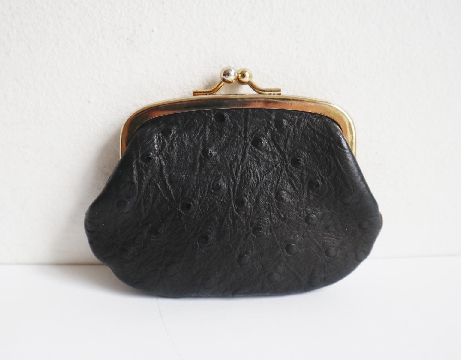 Portefeuille En Cuir D’autruche – Noir – Marque Kralle – Neuf Sans étiquettes