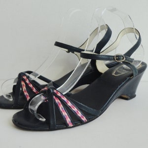 Dark Blue 80s Vintage Wedges With Pink/Purple Straps // Confort // Size 41 // Made In Italy