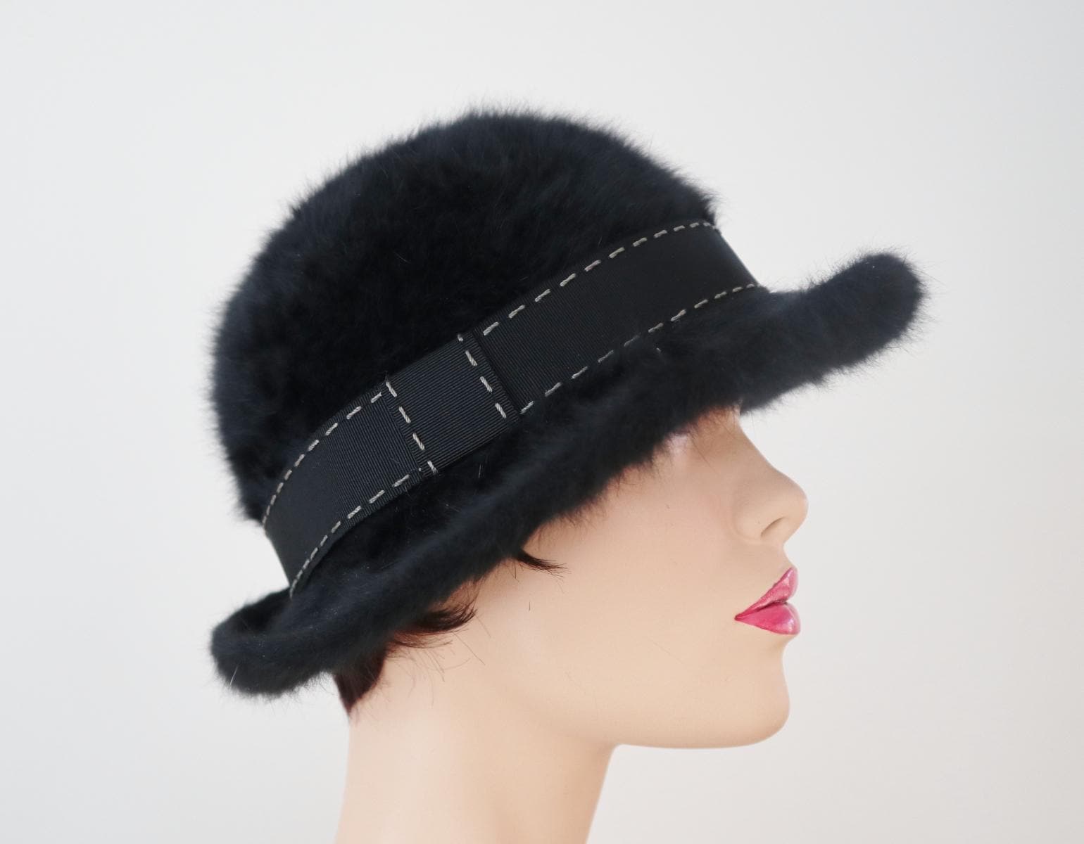 Vintage Kangol Black Women\'s Asymmetrical Cloche Style Hat Wool Enfield – Kangol main image 2