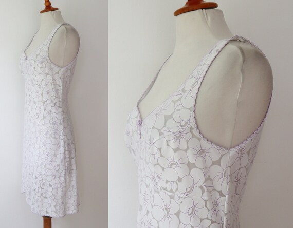White 60s Semi Sheer Slip Dress With Purple/White… - image 3