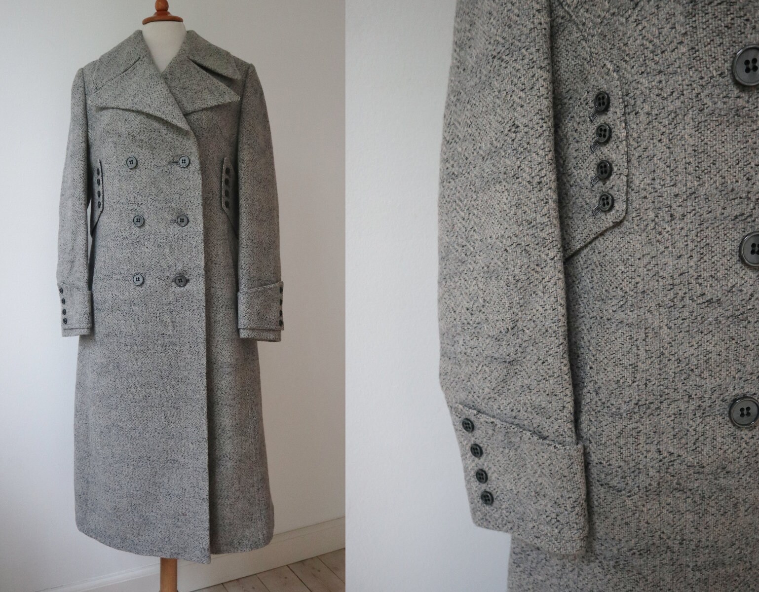Gray 70s DEADSTOCK Vtg. Wool Blend Coat // Woven Belted Coat