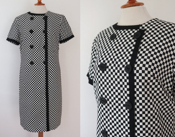 Cool DEADSTOCK 60s MOD Dress In Black White Squar… - image 1