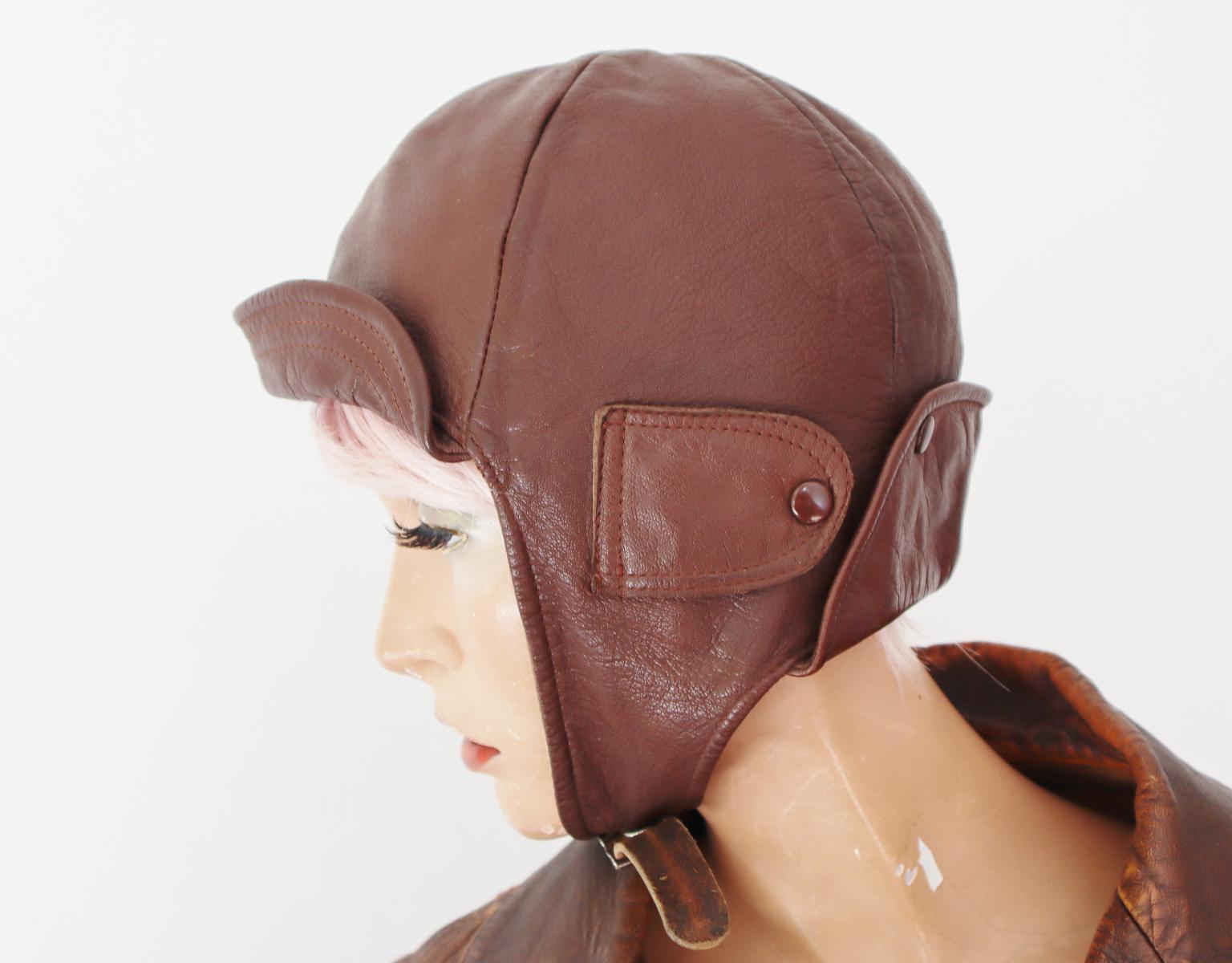 帽子 Attractions Bikers Casquette Brown Leather Aviator/motorcycle Hat/cap // Lined Bonnet