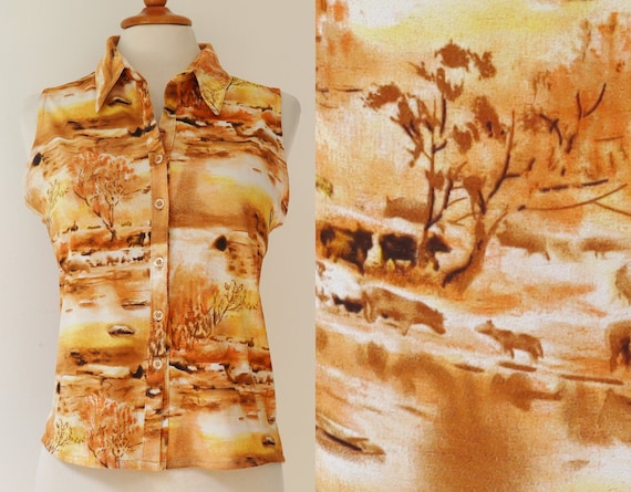 Vintage Lady Shirt // Novelty Print // Trees & Ani
