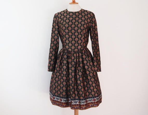 Christian Lacroix, Rare Prêt à Porter Christian Lacroix Dress With Lovely Print // Silk Satin // Size S/M // Made In France
