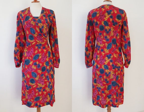Color Splash Printed 80s Vintage Dress With Drape… - image 4