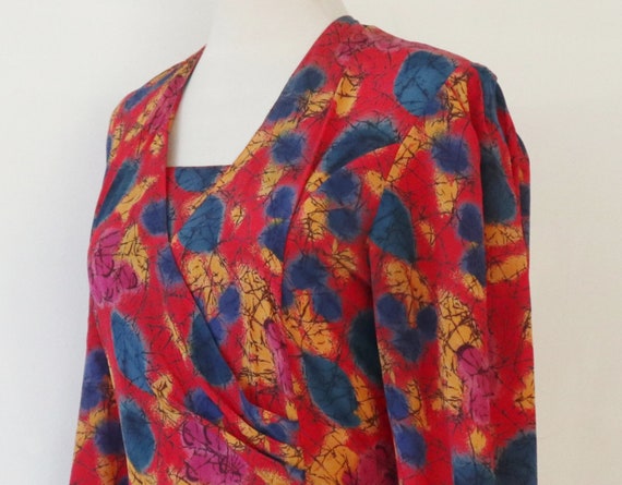 Color Splash Printed 80s Vintage Dress With Drape… - image 7