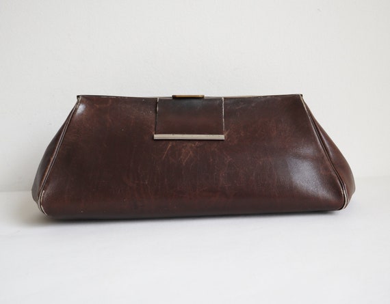 Distressed 40s 50s Hand/Clutch Bag // Brown With G