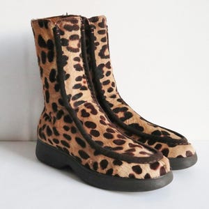 Beige/bruin jaren 80/90 luipaardprint bont/leren laarzen met suède rand // Mario Rapagnani // Maat 37 // Made in Italy