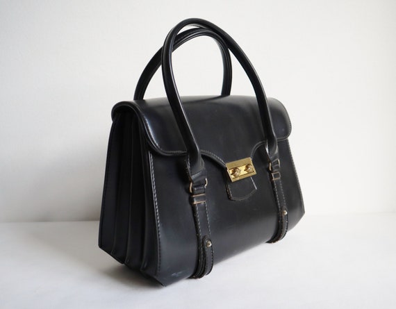 Cool Black Vintage 50s Vinyl Top Handle Bag // Gol