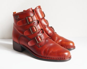 Bottines en cuir marron cognac avec lanières // Pikolinos // Taille EU 40 // Fabriqué en Espagne