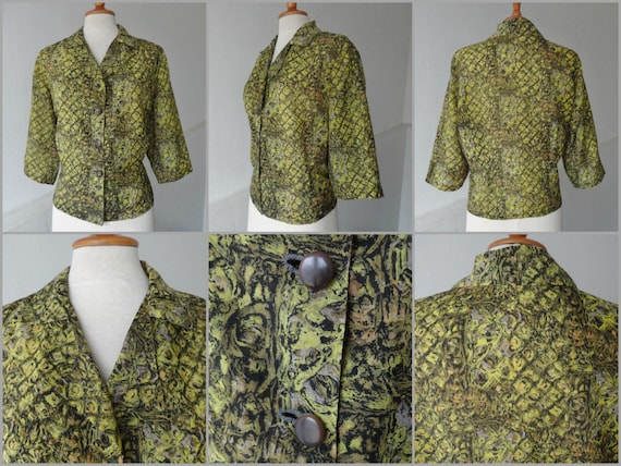 Handmade 60s Vintage Lady Blouse // Mustard Green… - image 2