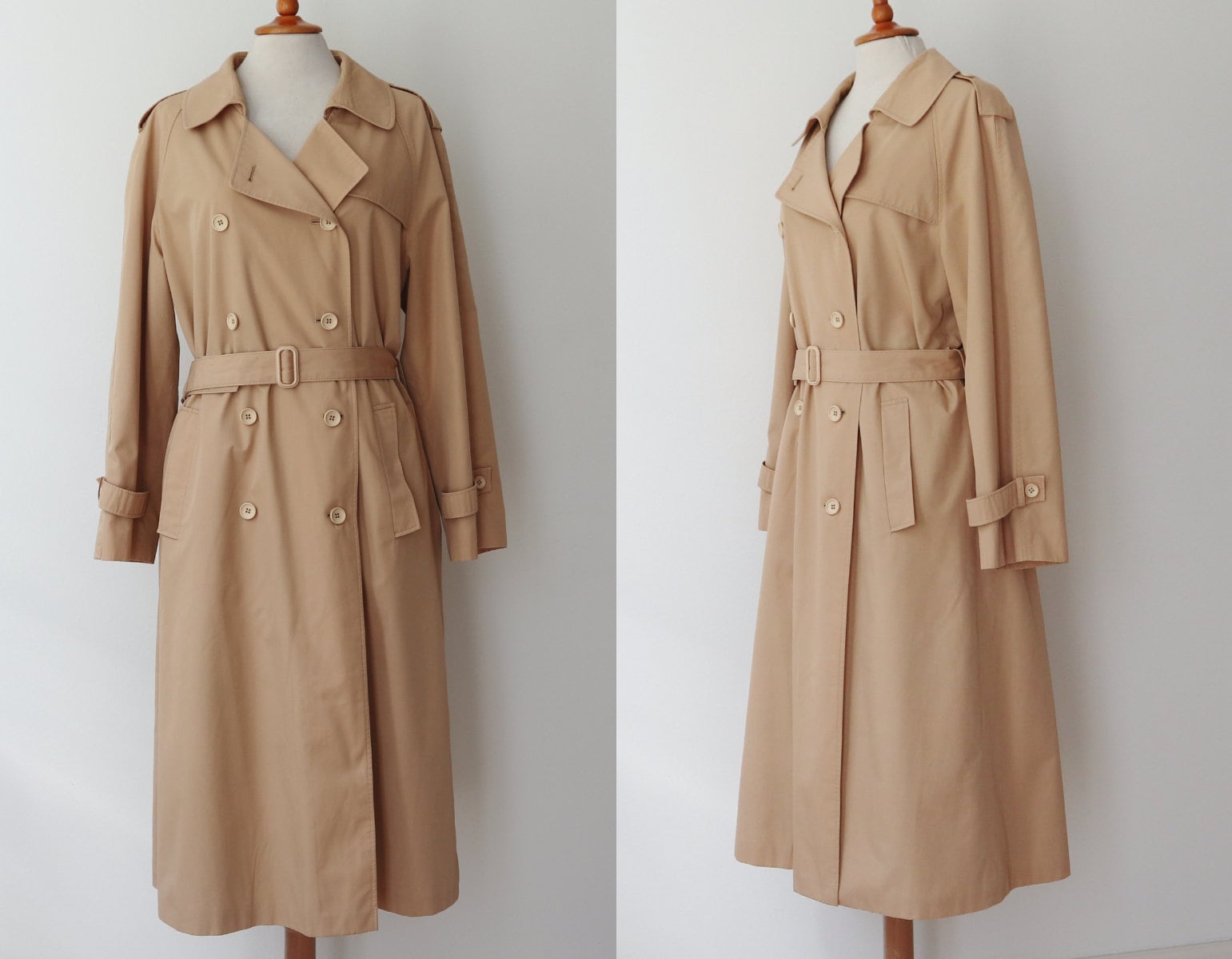 Beige Womens Vtg. Trenchcoat // Golden Gate // Check Lining