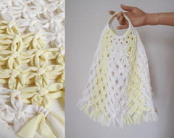 White And Yellow 60s Fabric Handbag // Summer Bag // Hand Made