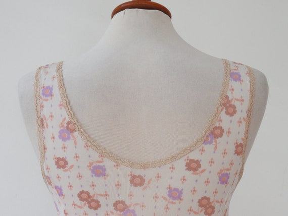 Ivory 60s Slip Dress With Purple Brown Pink Flora… - image 8