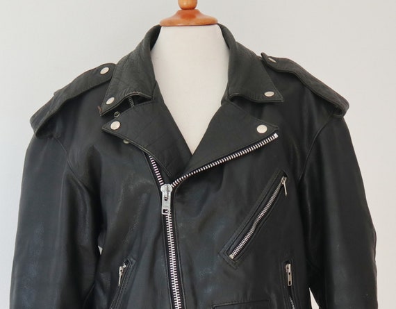 Cool Black 80s Vintage Biker Leather Jacket With Silver Zippers - Etsy