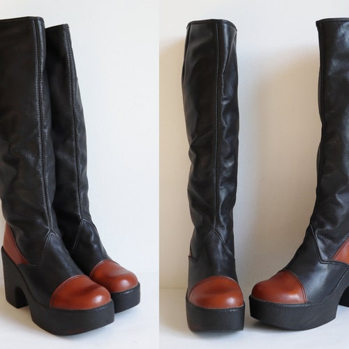brown leather platform boots