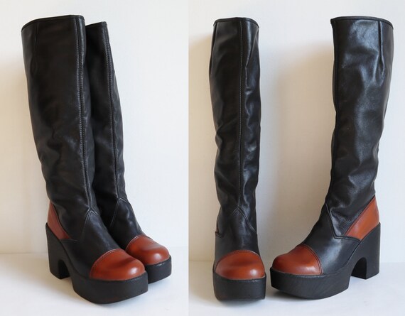 70s brown platform boots