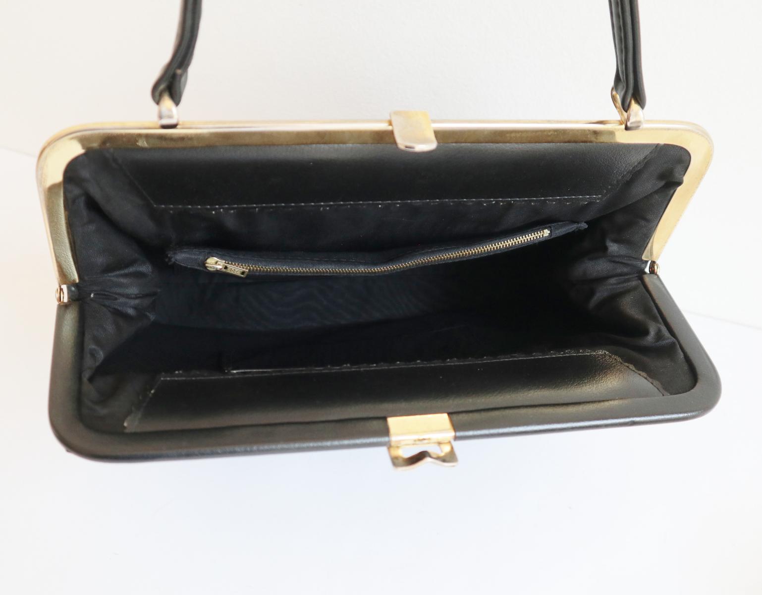 Black 60s Vtg. Top Handle Bag With Golden Closure // Vegan Bag - Etsy