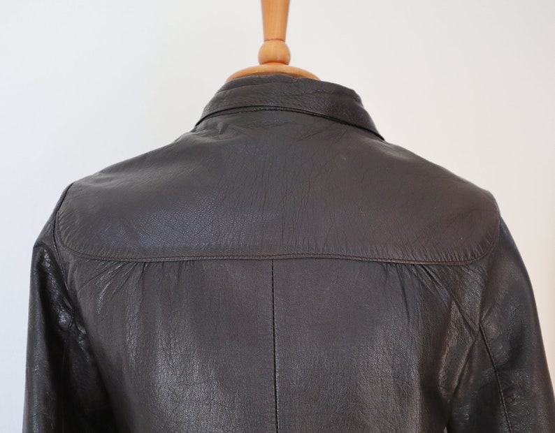 Brown 70s Vintage Leather Jacket With Neck Tie Band & Pocket | Etsy