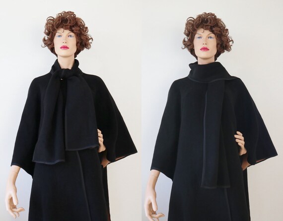Reversible 90s Wool Blend Cape in Beige/black With Attached Scarf  
