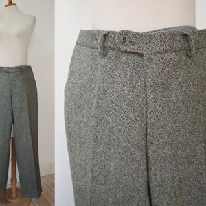 Green/Gray 70s Unisex Vtg. Tweed Pants With Small Blobs Of Color // Koenen Hosen // Bell Bottom Pants With Flared Legs // Size S/M