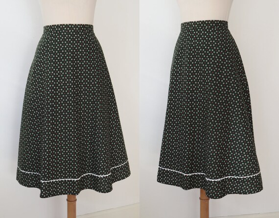 Green 70s Vtg. Skirt With Pink Dots And White Ede… - image 3