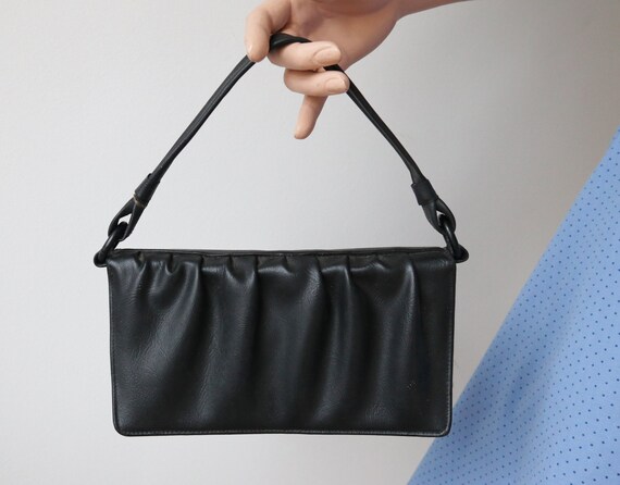 Black 50s Vintage Shoulder Bag With Drapes // Veg… - image 3